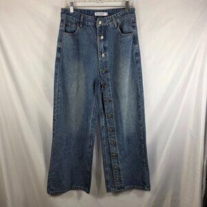 Uoozee High Waisted Wide Leg Jeans Women's Size Medium Button Leg